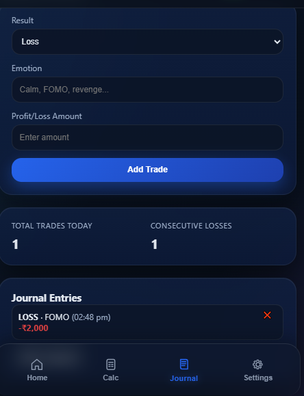 Risk Guard trading journal screenshot